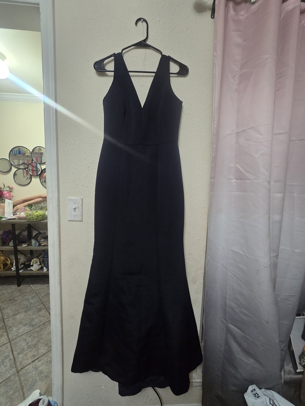 Sleeveless V-Neck Navy Mermaid Gown - Picture 8 of 9
